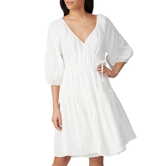 Love, Whit by Whitney Port White Puff Sleeve Wrap Dress Size XS - Picture 1 of 5